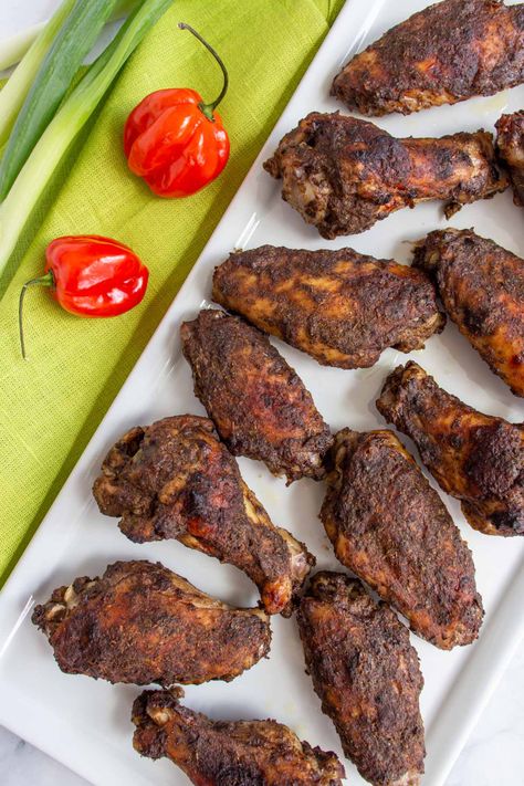 If you like Jamaican jerk chicken, then you will love these bite-sized jerk chicken wings. They are easy to make and great for parties. No need to fire up your grill as they are conveniently baked in the oven. Make them mild or as spicy as you desire! Jamaican Jerk Chicken Wings, Baked Jerk Chicken, Best Spaghetti Recipe, Jerk Chicken Wings, Jamaican Chicken, Easy Chicken Wings, Wings In The Oven, Jamaican Jerk Chicken, Jamaican Jerk