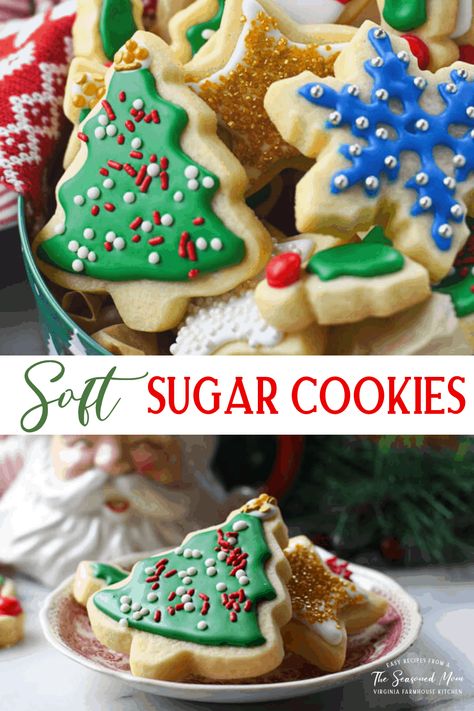 Sugar Cookie Recipe Christmas, Soft Cut Out Sugar Cookies, Recipe Christmas Cookies, Christmas Cookie Tray, Cut Out Sugar Cookies, Christmas Sugar Cookie Recipe, Cut Out Sugar, Resepi Biskut, Soft Cut