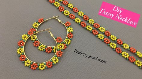 Daisy Flower Hoops /Beaded Daisy Bracelet: Seed Bead Daisy Chain Necklace Tutorial/Eyeglass Chain. Seed Bead Daisy Chain, Bead Daisy Chain, Beaded Brick Stitch, Beaded Daisy Bracelet, Seed Bead Daisy, Bead Daisy, Daisy Chain Necklace, Beaded Daisy, Pearl Crafts