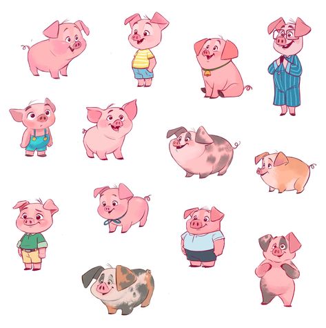 Pig Character Design, Cute Pig Illustration, Pigs Illustration, Pig Character, Pig Illustration, Pig Art, Pig Cartoon, Animated Animals, Cute Pigs