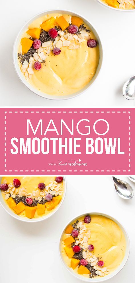 Easy Mango Smoothie, Smoothie Bowl Vegan, Strawberry Mango Smoothie, Mango Smoothie Bowl, I Heart Naptime, Dessert Simple, Mango Chunks, Breakfast And Brunch, Smoothie Bowl Recipe