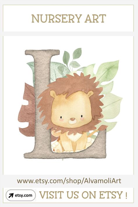 Lion Wall Painting, Safari Themed Nursery Boys, Lion Themed Nursery, Lion Nursery Art, Baby Room Paintings, Boy Fonts, Baby Name Art, Lion Nursery, Nursery Baby Boy