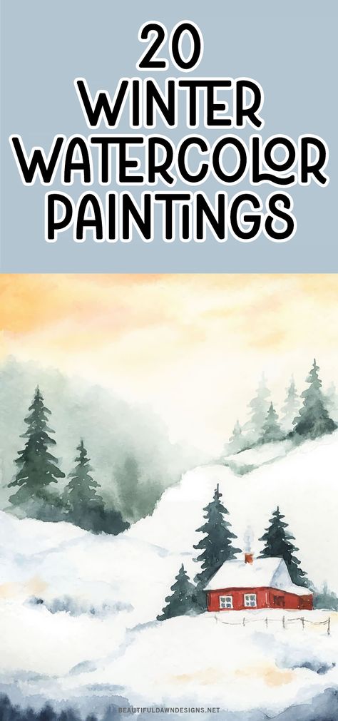 As the winter season approaches, what better way to get creative than with some watercolor painting ideas that capture the essence of winter? From snowy landscapes to cozy mittens, the possibilities are endless. Watercolor cabin in the woods with snow. Watercolour Houses Painting, Christmas Traceables For Painting, Winter Snow Scenes Paintings, Snow Painting Watercolor, Winter Houses Drawings, Winter Art Watercolor, Simple Winter Scenes To Paint, Easy Winter Paintings For Beginners Step By Step, Winter Landscape Watercolor Snow Scenes