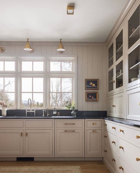 Taupe Kitchen Cabinets, Jean Stoffer, Taupe Kitchen, Timeless Kitchen, Kitchen Farmhouse, Counter Tops, Updated Kitchen, White Cabinets, Home Staging