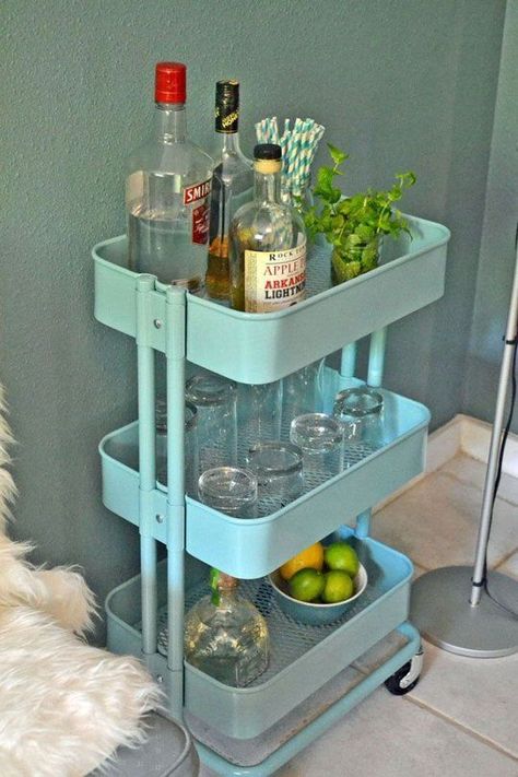 As a bar cart- How To Use the $50 IKEA RÅSKOG Cart in Every Room of the House | Apartment Therapy Raskog Ikea, Ikea Bar Cart, Ikea Raskog Cart, Ikea Cart, Ikea Raskog, Apartment Life, Hus Inspiration, First Apartment, Ikea Hacks