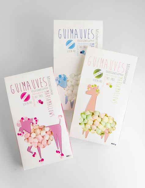 Miniature Marshmallows / Student Candy Packaging Ideas, Candy Packaging Design, Candy Branding, Beer Graphic Design, Sweet Wrappers, Kids Packaging, Clever Packaging, Transparent Packaging, Cute Marshmallows