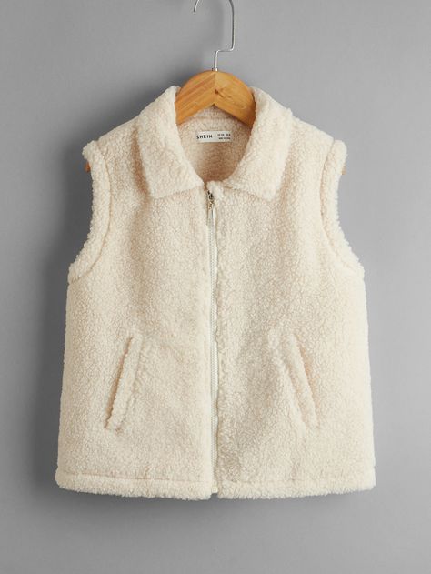 Beige Casual  Sleeveless Shearling Plain Teddy  Non-Stretch Fall/Winter Girls Clothing Outfit Retro, Kids Vest, Winter Girls, Vest Outfits, Jacket Design, Girls Jacket, Western Outfits, Girls Clothing, Vest Jacket