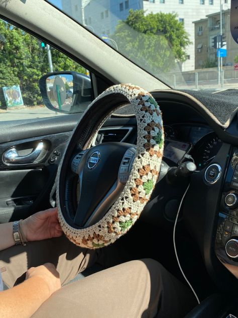 Granny Square Wheel Cover, Knit Steering Wheel Cover, How To Crochet A Steering Wheel Cover, Crochet Steering Wheel Covers, Crochet Car Cover, Crocheted Steering Wheel Cover, Crochet Wheel Cover Free Pattern, Crochet Sterling Wheel Cover, Crochet Car Wheel Cover