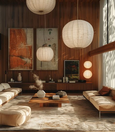 The Warmth of Mid-Century Modern: A Design Exploration — Living Bright Interiors Mid Century Cabin Interiors, Mid Century Japandi Interior, Mid Modern Century Living Room, Colorful Mid Century Modern Living Room, Norwegian Interior Design, Mid Century Modern Luxury, Mcm Interior Design, Wooden Paneling, 70s Interior Design