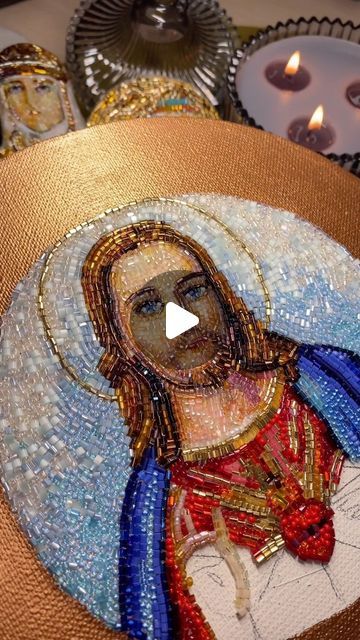 Valeria_Khrystyna on Instagram: "Embroidery of Jesus Christ with beads  #embroidery #religious #jesus #jesuschrist #embroideryart #brooch #religious #christian #handmade #jésuschrist" Religious Embroidery, Christian Embroidery, Embroidery Brooch, Beads Embroidery, Art And Craft Videos, Brooch Handmade, July 11, Embroidery And Stitching, Craft Videos