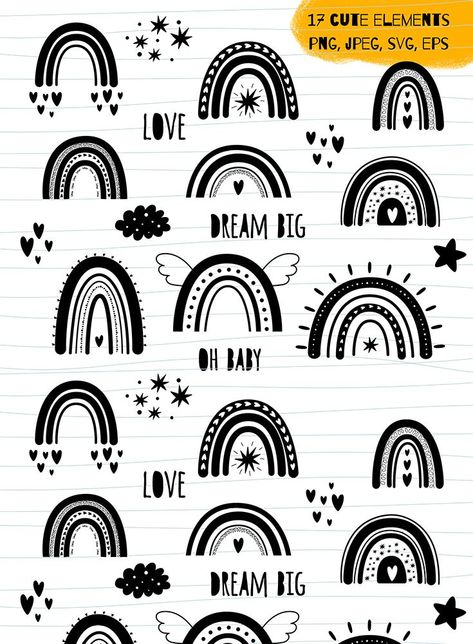 none Water Svg, Rainbow Doodle, Cloud Heart, Clipart Letters, Clip Art Frames Borders, Cute Svg, Rainbow Svg, Rainbow Clipart, White Toner