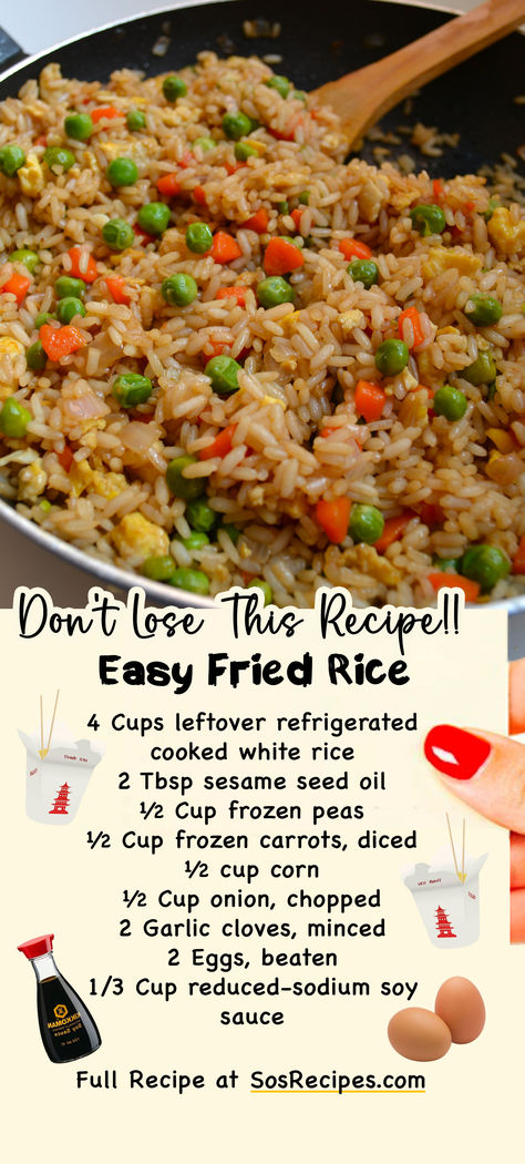 The most notorious and my favorite Chinese dish is egg fried rice. It’s so easy to make you won’t order takeout fried rice ever again. Stick with me and I'll show you this easy fried rice recipe. Fried Chicken Rice Recipe, How To Fried Rice, Rice A Roni Fried Rice Recipes, Chinese Stir Fry Rice, Rice Main Dish Recipes Easy Dinners, Eggs Fried Rice, Good Food Recipes For Dinner Main Dishes, Easy Chinese Vegetable Recipes, Brown Rice Fried Rice