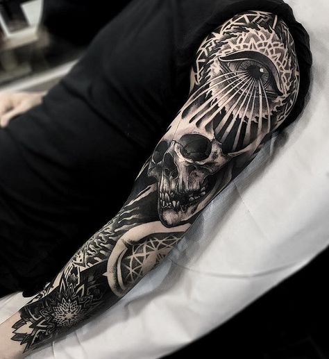 100+ Awesome Examples of Full Sleeve Tattoo Ideas | Art and Design Full Arm Sleeve Tattoo, Black And Grey Tattoo, Skull Sleeve, Tattoo Concepts, Skull Sleeve Tattoos, Full Sleeve Tattoo Design, Inspiration Tattoos, Geniale Tattoos, Arm Sleeve Tattoos