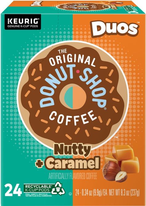 Two bold flavors that are great on their own, but even better together. The Original Donut Shop® Coffee Duos™ Keurig K-Cup coffee pods blend two flavors that complement each other and the roast of the beans, giving you a uniquely delicious experience in every cup. Nutty + Caramel K-Cup coffee pods feature toasted nuts and buttery caramel flavors come together in a sweet reward that’s perfect for days that get a little too nutty. And the ones that just aren’t nutty enough. These medium roast, caf K Cup Flavors, Neutrogena Makeup, Keurig K Cup, Dark Roast Coffee, Roast Coffee, Donut Shop, Caramel Flavoring, K Cups, Dark Roast