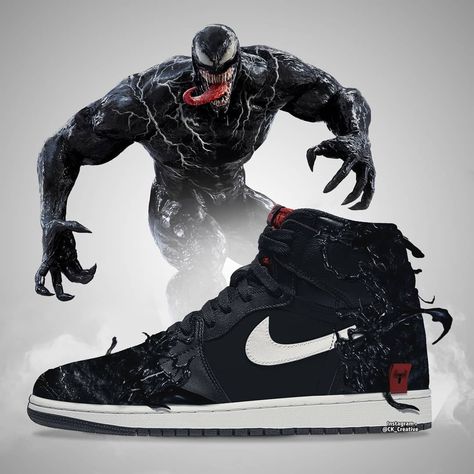 Chris Kemp Creative on Instagram: “NIKE AIR JORDANS - VENOM .⁣ It's been a while since I've done one of these trainer designs. Some reason fancied doing a Venom one .⁣…” We Are Venom, Marvel Shoes, Marvel Fashion, Custom Jordans, Futuristic Shoes, Custom Shoes Diy, Marvel Clothes, Future Room, Creative Shoes