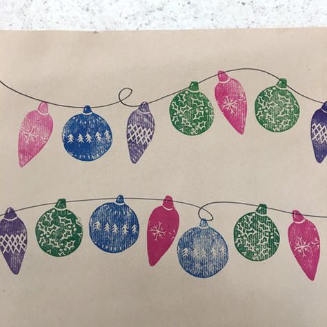 Christmas Printmaking, Printmaking Ideas, Print Wrapping Paper, Carved Stamps, Lino Printing, Christmas Blocks, Print Christmas Card, Hand Carved Stamps, Christmas Card Art