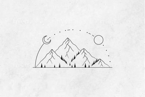 4 Mountain Tattoo, Alps Tattoo Simple, Mountain Line Art Simple, Basic Mountain Tattoo, Minimal Tattoo Mountain, Mountain Tattoo Linework, Mountains Line Tattoo, Fine Line Mountain Range Tattoo, Landscape Line Tattoo