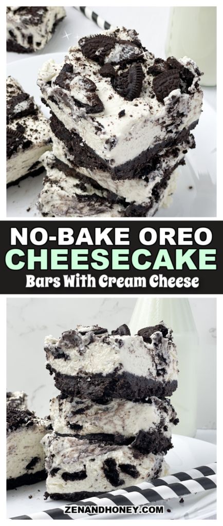 No Bake Oreo Cheesecake Bars - ZEN AND HONEY Oreo Cheesecake Bars, Oreo Bars, Desserts No Bake, Oreo Desserts, No Bake Oreo Cheesecake, Chocolate Poke Cake, Cheesecake Bar Recipes, Buttery Cookies, Oreo Dessert