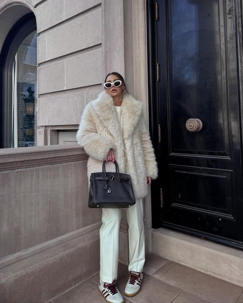 Look We Love: Faux Fur Coats Faux Fur Coat Outfit, Faux Fur Jacket Outfit, Faux Fur Coats Outfit, Fur Jacket Outfit, The Round Up, Fur Outfit, Fur Coat Outfit, Burgundy Sneakers, Long Faux Fur Coat