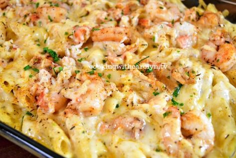 LOBSTER, CRAB and SHRIMP BAKED MACARONI and CHEESE Recipe |Cooking With Carolyn Cheese Gruyere, Shrimp Mac And Cheese, Shrimp Macaroni, Cheese Shrimp, Shrimp And Pasta, Seafood Mac And Cheese, Crab And Shrimp, Muenster Cheese, Macaroni Cheese Recipes