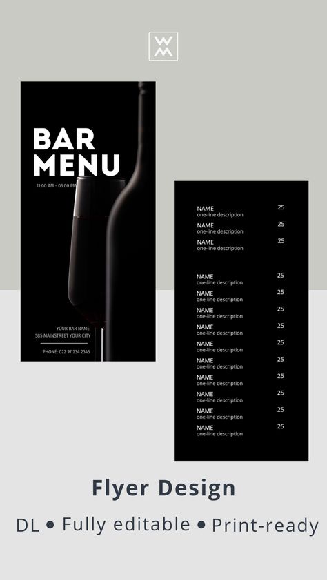 Flyer menu template Menu Designs Ideas, Wine Menu Design Ideas, Wine List Menu Design, Bar Menu Design Ideas, Bar Flyer Design, Wine Menu Design, Beer Menu Design, Menu Design Ideas Templates, Bar Menu Design