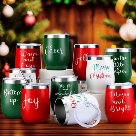 PRICES MAY VARY. Package Includes: you will receive 12 Christmas stainless steel cups, 12 lids, 12 straws and 12 straw brushes, enough for your daily use and replacement needs, as well as to share with your friends or family to create a joyful moment of Christmas Quality Material: our Christmas wine tumblers set is made of food grade stainless steel, sturdy and durable, each cup height is 4.49 inch, the maximum diameter is 3.15 inch, 12 oz/ 355 ml, you can use it to serve wine, coffee, hot cocoa Gifts For Holidays, Bulk Christmas Gifts For Coworkers, Affordable Christmas Gifts For Family, Gifts For Staff Christmas, Cricket Christmas Gifts, Christmas Gifts For Women Over 50, Holiday Party Favors For Adults, Xmas Gift Ideas For Coworkers, Simple Christmas Gifts For Family