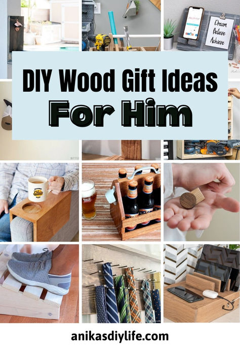 Give the gift of handmade. 21 DIY wood gift ideas for him. Great for any gift giving occasion. Beginner friendly ideas to make for Dad. #anikasdiylife Wood Project Gift Ideas, Wood Projects For Couples, Wood Craft Gift Ideas, Diy Old Wood Projects, Diy Wooden Gifts For Men, Handmade Wood Gift Ideas, Diy Wood Anniversary Gifts For Him, Diy Man Gifts, Diy Cricut Gifts For Men