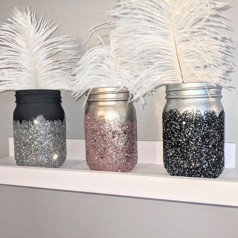 *Please note, listing is for one custom jar* Medium Custom Glitter Mason Jar, Bling Centerpiece Jars, Sparkly Glam Makeup Brush Holder, Beautiful Modern Sparkle Vase, Shelf Table Decor These glitter mason jars make wonderful makeup brush holders, vases, centerpieces, home décor, art supply holders, shelf decor, etc!  Beautify any space with a little color and bling!  This glam mason jar is available in almost any color and includes one 4 3/4" x 2 1/2" jar. Feathers not included. Vase Shelf, Bling Centerpiece, Vases Centerpieces, Glitter Vases, Glitter Mason Jars, Brush Holders, Makeup Brush Holder, Shelf Table, Custom Glitter