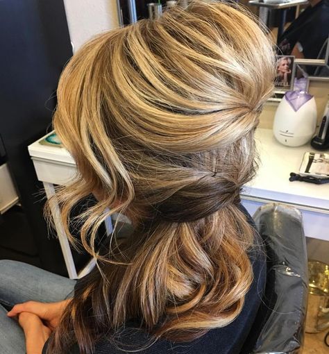 Two-Tier Bouffant Half Updo Side Hair Updo Wedding, Bridesmaid Side Hairstyles, Side Swept Hairstyles Wedding, Side Ponytail Updo, Side Ponytail Wedding Hairstyles, Side Swept Updo, Bridesmaid Hair Side, Bridesmaid Hairstyle, Side Ponytails