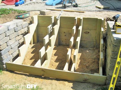 Stair stringers retaining wall Retaining Wall Stairs, Concrete Sleeper Retaining Walls, Wooden Retaining Wall, Retaining Wall Patio, Sleeper Retaining Wall, Retaining Wall Steps, Wall Stairs, Diy Retaining Wall, Wood Retaining Wall