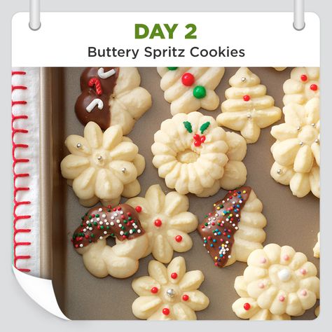 25 Days of Christmas Cheer :: Day 2 :: Buttery Spritz Cookies Recipe from Taste of Home -- shared by Beverly Launius, Sandwich, Illinois Best Spritz Cookie Recipe, Butter Spritz Cookies, Spritz Cookie Recipe, Resepi Biskut, Best Christmas Cookie Recipe, Red Velvet Cheesecake, Spritz Cookies, Best Christmas Cookies, Cookie Press