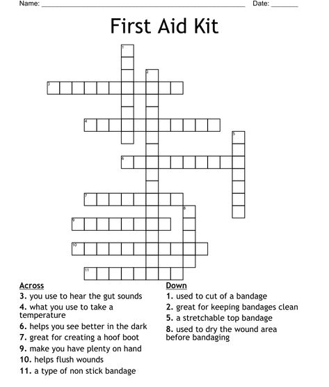 First Aid Kit Crossword Evs Worksheet, First Aid Procedures, First Aid For Kids, Safety And First Aid, Crossword Puzzles, Word Puzzles, Learn A New Language, Aid Kit, Reading Levels