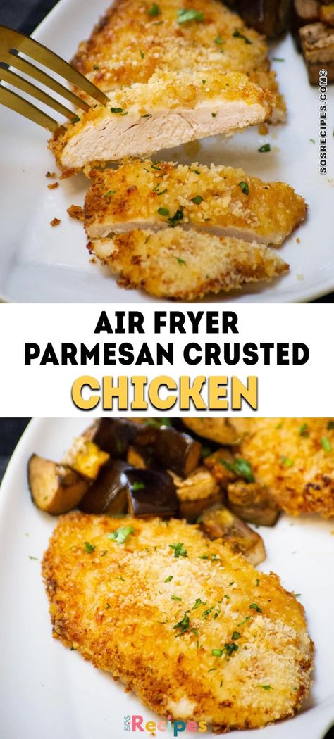 A perfect balance between tender on the inside and crunch on the outside, this recipe of parmesan crusted chicken with mayo made in the air fryer is quick and easy, it will only take you 15 minutes, and is all flavor. Parmesan Crusted Chicken With Mayo, Chicken With Mayo, Air Fryer Parmesan Crusted Chicken, Easy Parmesan Crusted Chicken, Parmesan Crusted Chicken Recipe, Parmesan Chicken Tenders, Air Fryer Recipes Appetizers, Air Fry Recipes, Parmesan Crusted Chicken