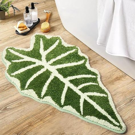 Amazon.com: DyeFury Green Leaf Bathroom Rugs-Tropical Leaves Shaped Bath Mat for Cute Bathroom Decor Alocasia Polly Plant Monstera Rug for Boho Bedroom Washable Sage Green Shower Mat 20''x35.5'' : Home & Kitchen Jungle Bathroom, Alocasia Polly, Statement Rug, Green Details, Non Slip Flooring, Plush Rug, Shower Mat, Green Bathroom, Banana Leaf