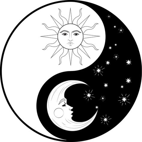 Astrology Tattoo, Optical Illusion Tattoo, Yin Yang Art, Tattoo Paper, Moon Images, Sun Tattoos, Sun Tattoo, Feather Tattoos, Ying Yang