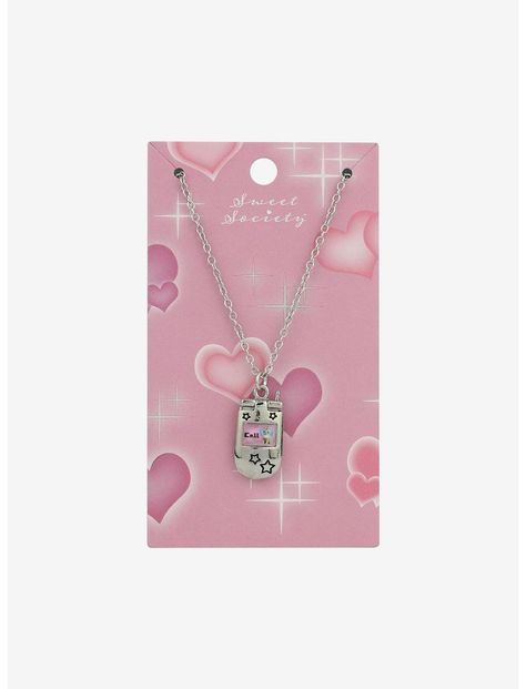 Sweet Society Cat Flip Phone Pendant Necklace | Hot Topic Friend Necklaces For 2, Sweet Society Jewelry, Sweet Society, Hawaii Girl, Phone Necklace, Ash Jewelry, Phone Pendant, Clothing Y2k, Speed Dial