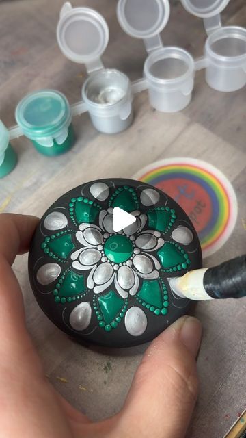 Emerald Green And Silver, Andes Mints, Dot Mandala Art, Andes Mint, Diy Techniques, Green And Silver, Dot Mandala, The Dot, Mandala Stones