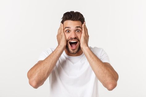 Portrait of young man with shocked facia... | Premium Photo #Freepik #photo #surprised-face #male-face #amazed #man-face Shocked Facial Expression, Red Checkered Shirt, Surprise Face, Shocked Face, Ginger Women, Beautiful Red Dresses, Hipster Girls, High Fashion Looks, Facial Expression