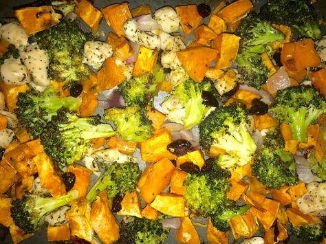 Chicken, Broccoli, &Sweet Potato Sheet-Pan Dinner Broccoli Sweet Potato Sheet Pan, Chicken Broccoli Sweet Potato, Sweet Potato Sheet Pan Dinner, Sweet Potato Sheet Pan, Potato Sheet Pan Dinner, Potato Sheet Pan, Broccoli Sweet Potato, Pan Chicken Breast, Broccoli And Potatoes