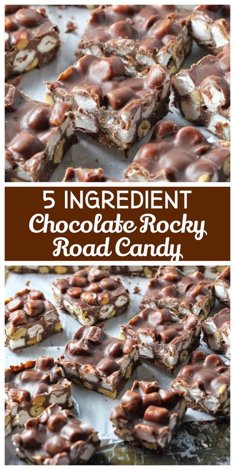 Heavenly Chocolate Rocky Road Candy! {5 Ingredients!} Cake Designs Chocolate, Rocky Road Candy, Chocolate Cake Birthday, Cake Design Birthday, Birthday Chocolate Cake, Rocky Road Chocolate, Rocky Road Fudge, Rocky Road Recipe, Marshmallow Bars