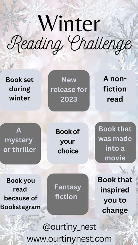 Winter Reading Challenge - Our Tiny Nest Winter Book Bingo, December Reading Challenge, Winter Reading List, 2024 Reading Challenge, Reading Challenge 2023, Reading Bingo Challenge, Winter Reading Challenge, Book Bingo, December Reading