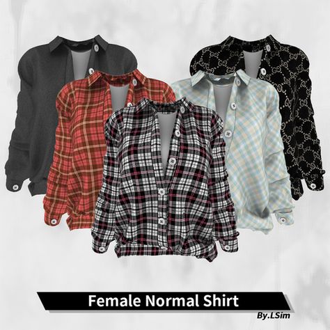 LSim_female_normal shirt The Sims 4 Custom Content, Sims 4 Game Mods, Farm Clothes, Normal Map, Sims4 Clothes, Normal Clothes, Sims 4 Mods Clothes, Plaid Outfits, Sims 4 Cas