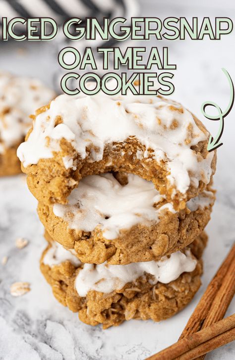 Gingerbread Oatmeal, Gingerbread Cookie Dough, Cooking With Karli, Chewy Gingerbread Cookies, Gingersnap Cookies, Iced Oatmeal Cookies, Ginger Bread Cookies Recipe, Vanilla Icing, Ginger Snap Cookies