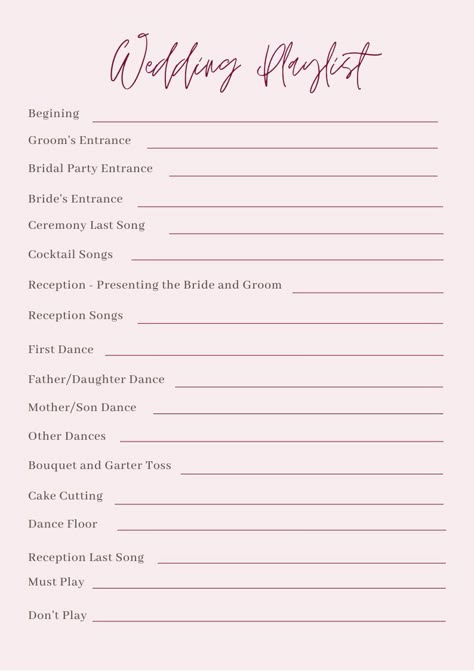 List Of Wedding Jobs For People, Wedding Songs Checklist, Wedding Planning Template Free Printable, Wedding Party List People, List Of Wedding Decor Needed, Wedding Song List Checklist, Wedding Organization Board, Wedding To Do, How To Plan A Wedding