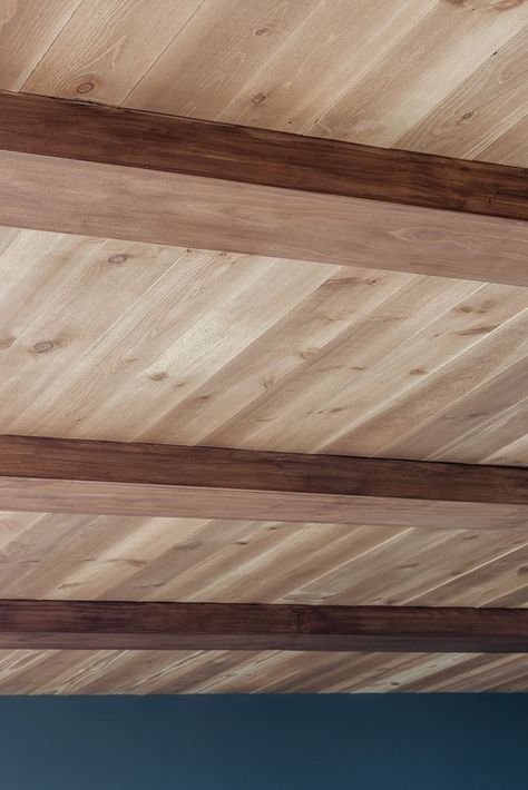 Alder Wood Ceiling, Add Wood To Ceiling, Pine Wood Celling Design, Hemlock Wood Ceiling, Poplar Wood Ceiling, Stained Wood Ceiling Living Room, Wood Panel Ceiling With Beams, Faux Wood Plank Ceiling, Pine Plank Ceiling