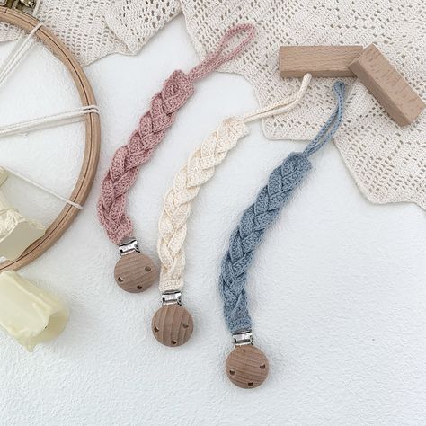 Macrame Pacifier Clip Stylish Cotton Rope Braided Hemp Baby Beech Wood Soother Clips Dummy Clips Crochet, Crochet Dummy Chain, Crochet Soother Clip, Crochet Dummy Clips Free Pattern, Crochet Pacifier Clip Pattern Free, Pacifier Holder Crochet, Macrame Dummy Clip, Pacifier Crochet, Crochet Pacifier Holder