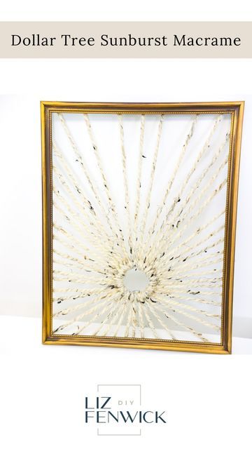 Macrame Picture Frame Diy, Macrame Picture Frame, Frame Macrame, Sunburst Wall Decor, Boho Crafts, Shower Rings, String Crafts, Gold Wall Decor, Dollar Tree Finds