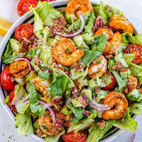 BLT Shrimp Salad Seasoned Shrimp, Shrimp Salad Recipes, Shrimp Seasoning, Clean Food Crush, Food Crush, Summer Salad Recipes, Shrimp Salad, Crispy Bacon, Shrimp Recipes