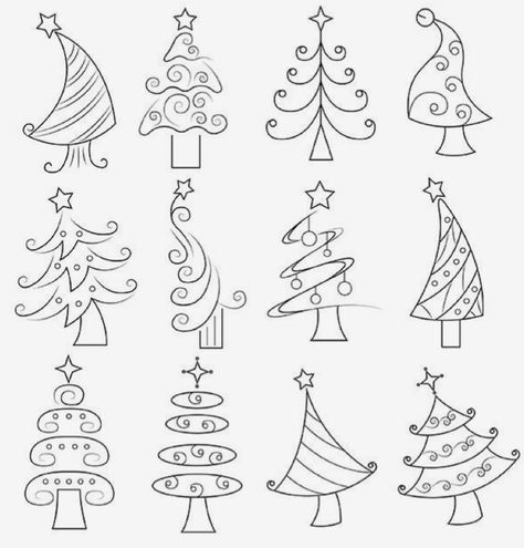 Whimsical Christmas Tree Drawing, Whimsical Christmas Trees Painting, Whimsical Christmas Tree Art, Christmas Clip Art Black And White, Whimsical Christmas Tree Painting, Christmas Doodle Art, Christmas Zentangle Patterns, Christmas Art Journal, Draw A Christmas Tree