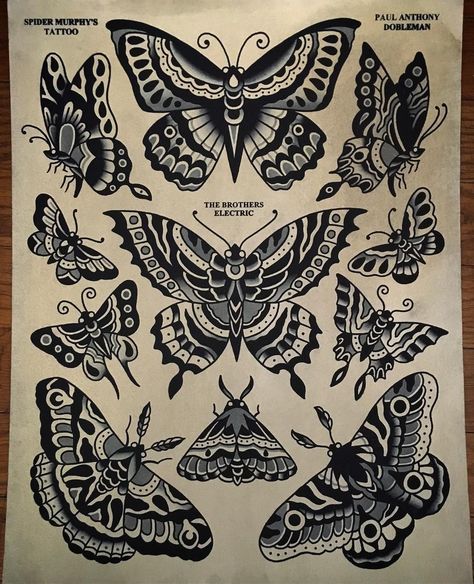 Vintage Butterfly Tattoo, Flash Art Tattoos, Traditional Moth Tattoo, Traditional Butterfly Tattoo, Black Butterfly Tattoo, Traditional Butterfly, Traditional Black Tattoo, Butterfly Tattoo Meaning, Traditional Tattoo Sleeve